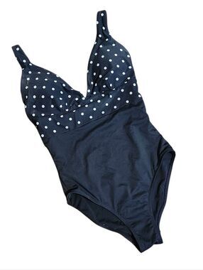 Nip Tuck Swimsuit One Piece Size 4 Black White Polka Dot Plunge V Neck